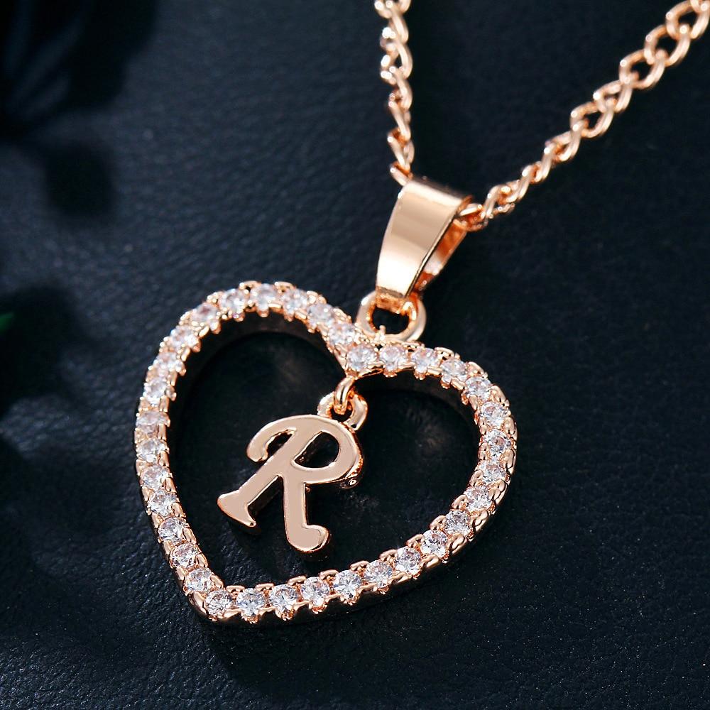 Heart Name Initials Heart Pendant Necklace 26 Letters Zircon Love Neck ...
