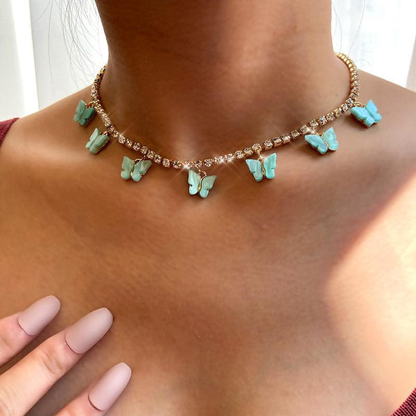 Butterfly Charm CZ Diamond Necklace