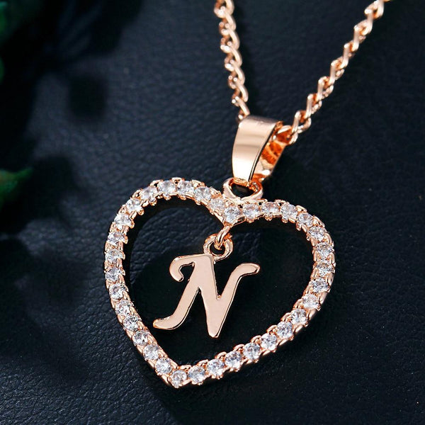 Heart Name Initials Heart Pendant Necklace 26 Letters Zircon Love Necklaces Girls Gifts