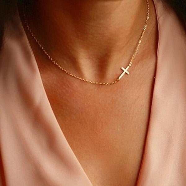 925 Sterling Silver Dainty Stunning Mini CZ Diamond Cross Chain Choker Necklace