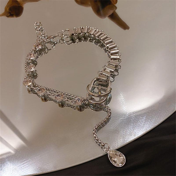 Water Drop Crystal Choker Necklaces Chain Button Pendant Statement Jewelry