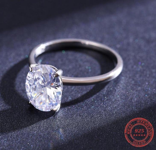 Basic 925 Sterling Silver Big Luxury Oval Cut Clear Zirconia Finger Ring For Women Engagement Wedding Band Promise Ring
