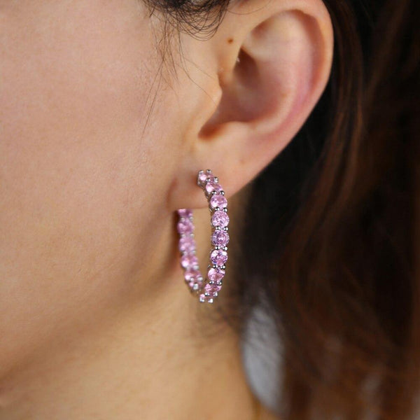 pink cz hoop earring for girl women rose gold color pinky huggie hoops classic fashion jewelry