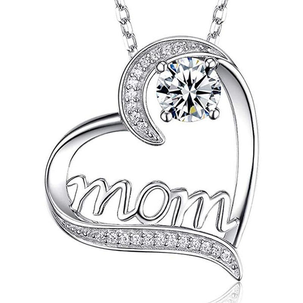 Fashion MOM Heart Shape Inlaid Crystal Pendant Necklace Mother's Day Gift High Quality Jewelry