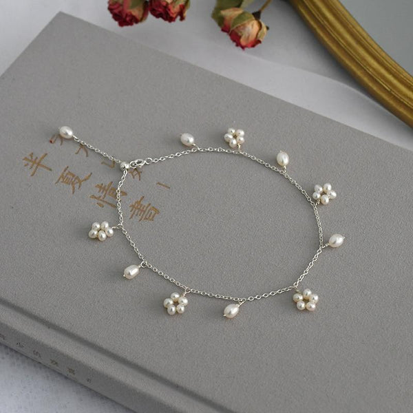 Natural Freshwater Pearl Anklet for Women Real 925 Sterling Silver Handmade Jewelry Wedding