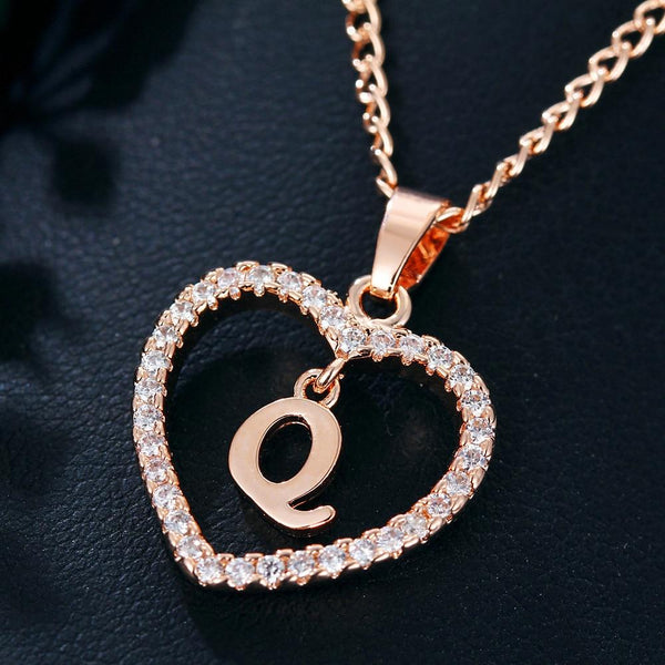 Heart Name Initials Heart Pendant Necklace 26 Letters Zircon Love Necklaces Girls Gifts