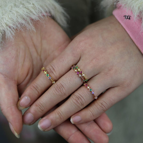 Factory Direct Price Fashion Finger Jewelry Rainbow CZ Simple Small Thin Band Minimal Women Rings -- 30% OFF Buy 2 or More No Code Required