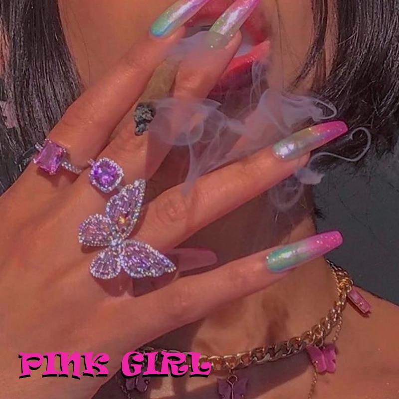 90s Aesthetic Y2K Crystal Butterfly Rings Metal Fashion Colorful Vintage Charms Rings Jewelry Pink Aesthetic - 30% OFF Buy 2 or More No Code Required