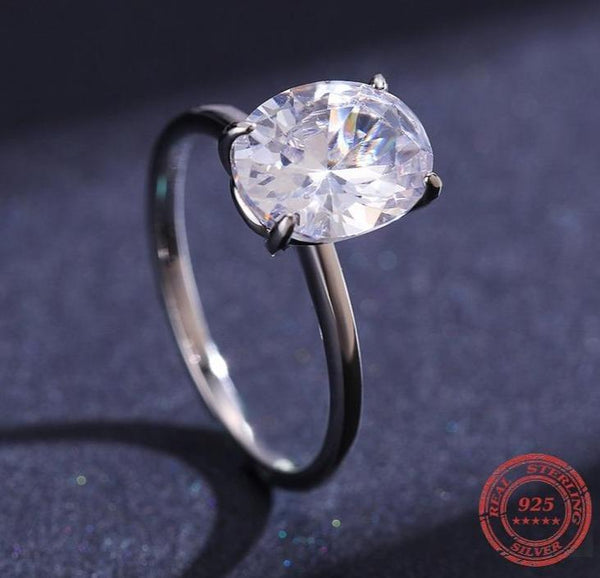 Basic 925 Sterling Silver Big Luxury Oval Cut Clear Zirconia Finger Ring For Women Engagement Wedding Band Promise Ring