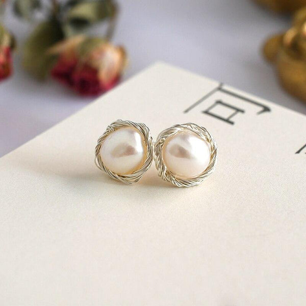 Handmade Real 925 Sterling Silver Stud Unusual Earrings Trendy Women Natural Freshwater Pearl Jewelry Gift