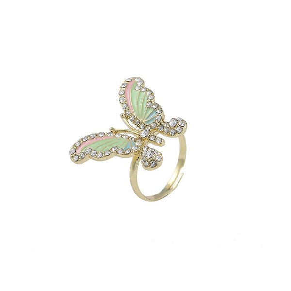 90s Aesthetic Y2K Crystal Butterfly Rings Metal Fashion Colorful Vintage Charms Rings Jewelry Pink Aesthetic - 30% OFF Buy 2 or More No Code Required