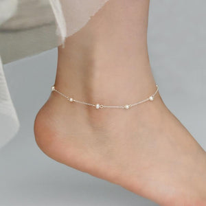 925 sterling silver anklet Natural pearl Chain Bohemian Vintage Footwear Leg Bracelets Female Foot Jewelry
