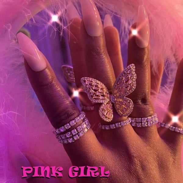 90s Aesthetic Y2K Crystal Butterfly Rings Metal Fashion Colorful Vintage Charms Rings Jewelry Pink Aesthetic - 30% OFF Buy 2 or More No Code Required