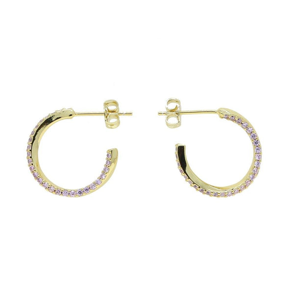 18mm Medium Pink Cz Circle Hoop Earring Top Quality Gold Plated 100% 925 Sterling Silver Girl Jewelry