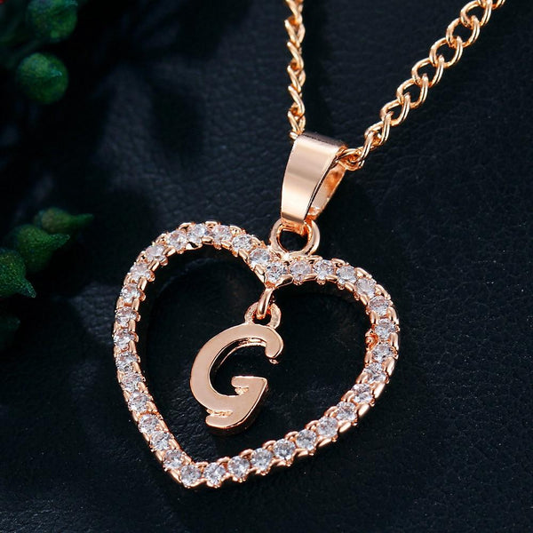 Heart Name Initials Heart Pendant Necklace 26 Letters Zircon Love Necklaces Girls Gifts