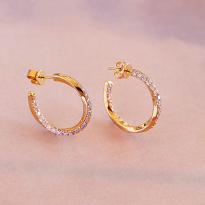 18mm Medium Pink Cz Circle Hoop Earring Top Quality Gold Plated 100% 925 Sterling Silver Girl Jewelry