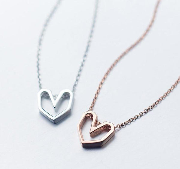 Rose Gold Color Geometric Heart Choker Necklace Charm Sexy 100% 925 Sterling Silver Pendant For Women Party Jewelry Gift