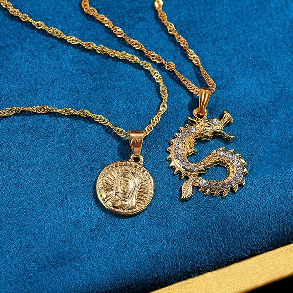 3Pcs/Set Dragon Cross Medal Necklace