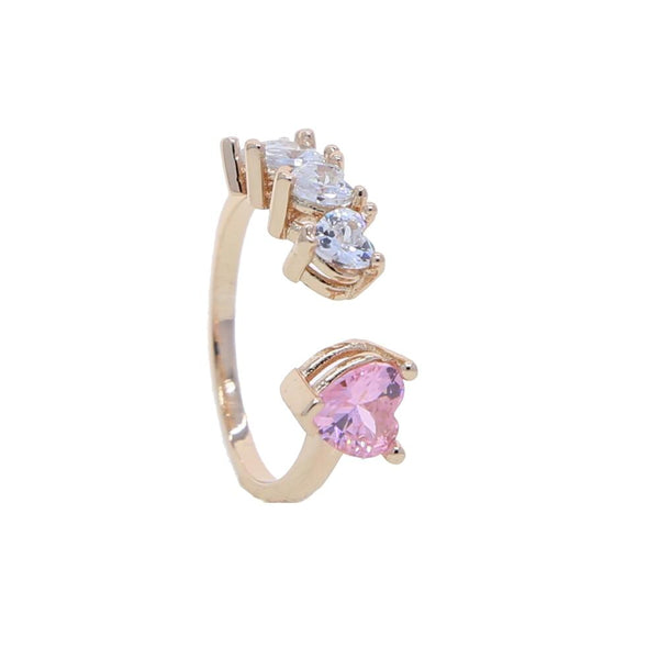 Heart CZ Ring For Women Open Adjusted Size White Pink Cubic Zirconia Finger Fashion Jewelry
