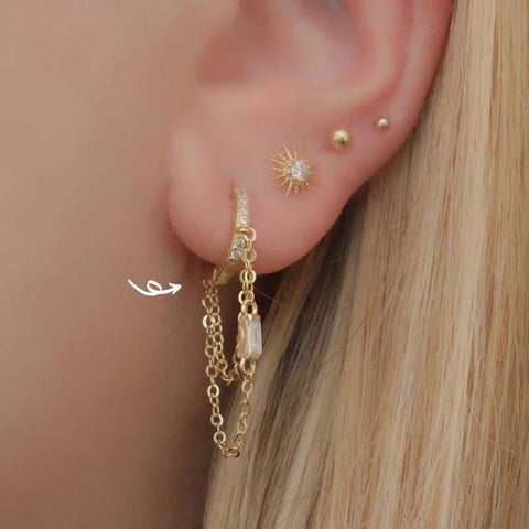 CZ Tassel Chain Small Hoop Earrings 3colors Delicate Minimal Jewelry