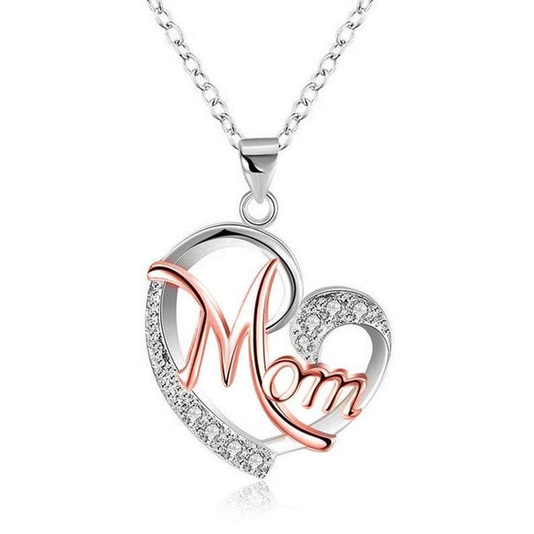 Fashion MOM Heart Shape Inlaid Crystal Pendant Necklace Mother's Day Gift High Quality Jewelry