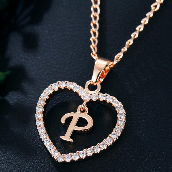 Heart Name Initials Heart Pendant Necklace 26 Letters Zircon Love Necklaces Girls Gifts