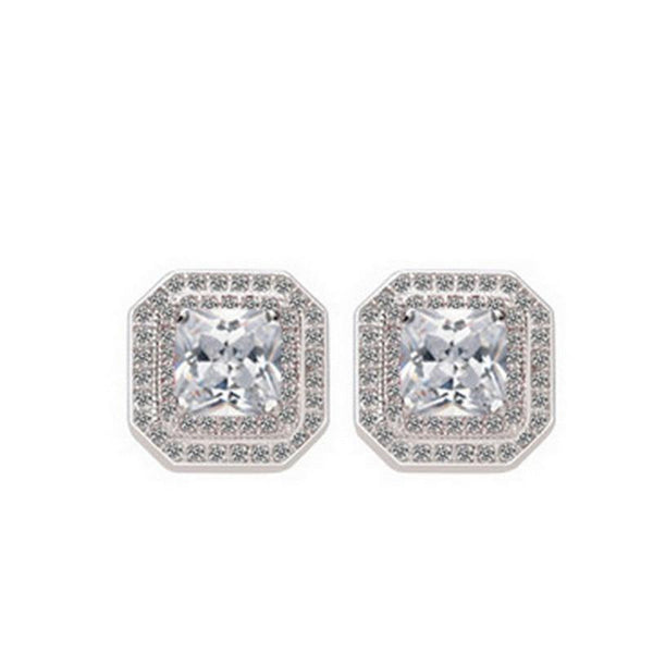 Real Sterling Silver princess cut zirconia stud Earrings for women Wedding
