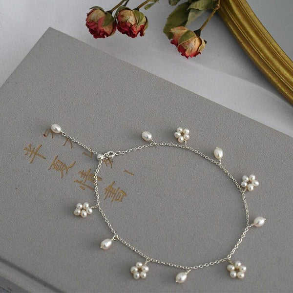 Natural Freshwater Pearl Anklet for Women Real 925 Sterling Silver Handmade Jewelry Wedding