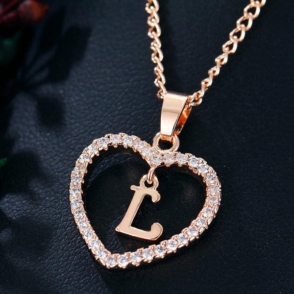 Heart Name Initials Heart Pendant Necklace 26 Letters Zircon Love Necklaces Girls Gifts