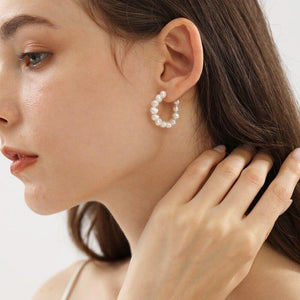 Natural Freshwater Pearl Baroque Circle Hoop Earrings 925 Sterling Silver fashion Korean Jewelry