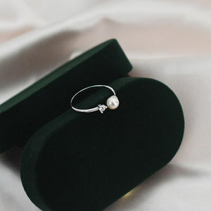 Natural freshwater pearl flash diamond 925 silver opening adjustable ring does not fade for women