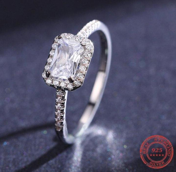Wedding Ring 925 Sterling Silver Sparkling Clear Cubic Zirconia Engagement Rings for Women Promise Statement Jewelry
