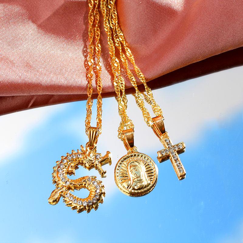 3Pcs/Set Dragon Cross Medal Necklace