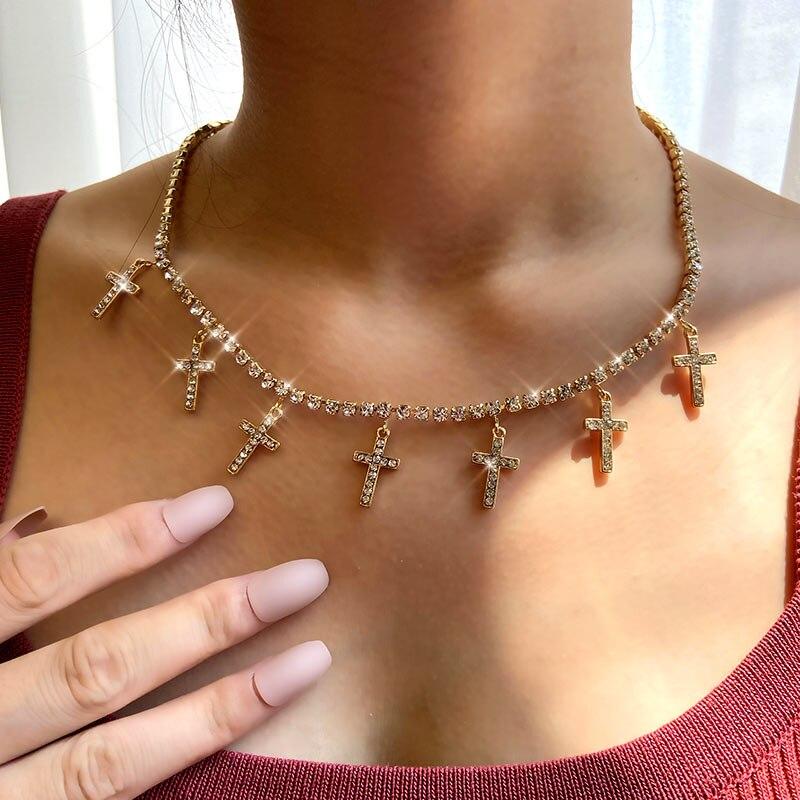Cross Charm CZ Diamond Necklace