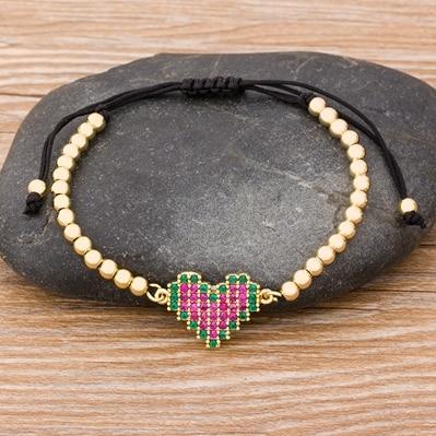 Luxury Handmade Beaded Heart CZ Diamond Couple Bracelet Wedding Gift