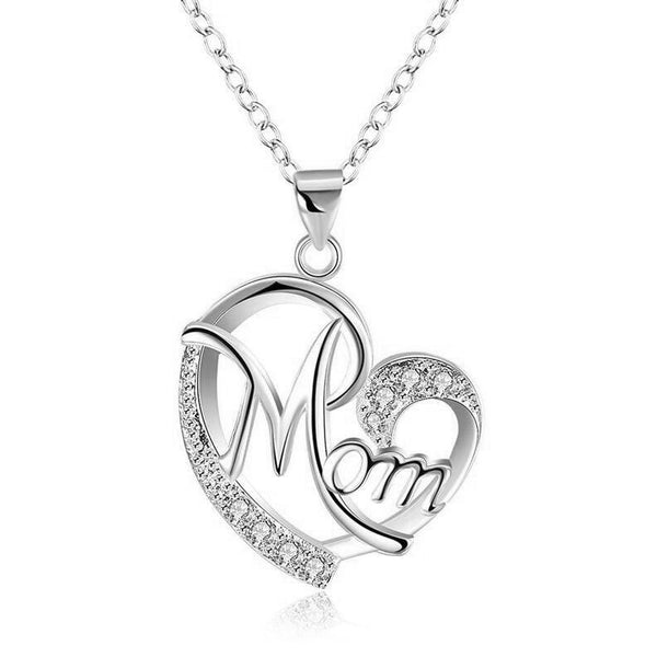 Fashion MOM Heart Shape Inlaid Crystal Pendant Necklace Mother's Day Gift High Quality Jewelry