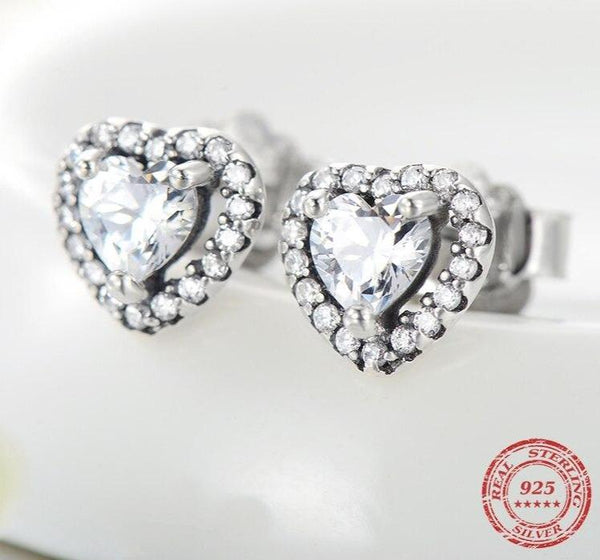Dazzling 925 Sterling Silver Clear CZ Heart Fashion Stud Earrings for Women Charm Wedding Statement Silver Fine Jewelry