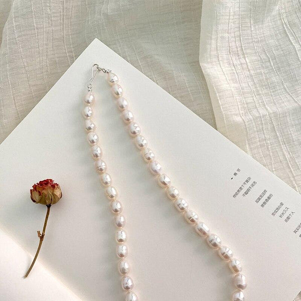 Real Freshwater Pearl Necklace 925 Sterling Silver Clasp Jewelry for Women Natural growth pattern Gift