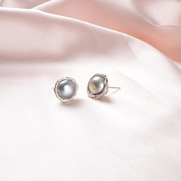 Handmade Real 925 Sterling Silver Stud Unusual Earrings Trendy Women Natural Freshwater Pearl Jewelry Gift