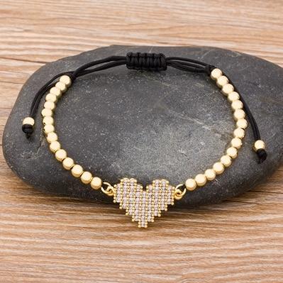 Luxury Handmade Beaded Heart CZ Diamond Couple Bracelet Wedding Gift