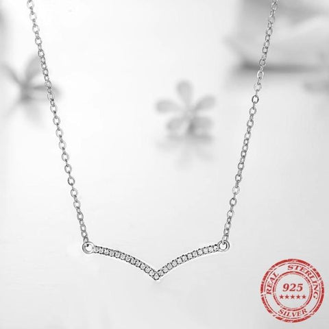 Minimalist Fashion Cubic Zirconia Pendant Real 925 Sterling Silver Link Chain Necklace