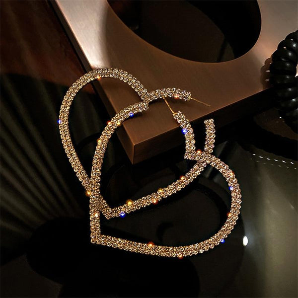 Big Heart Hoop Earrings CZ Diamonds