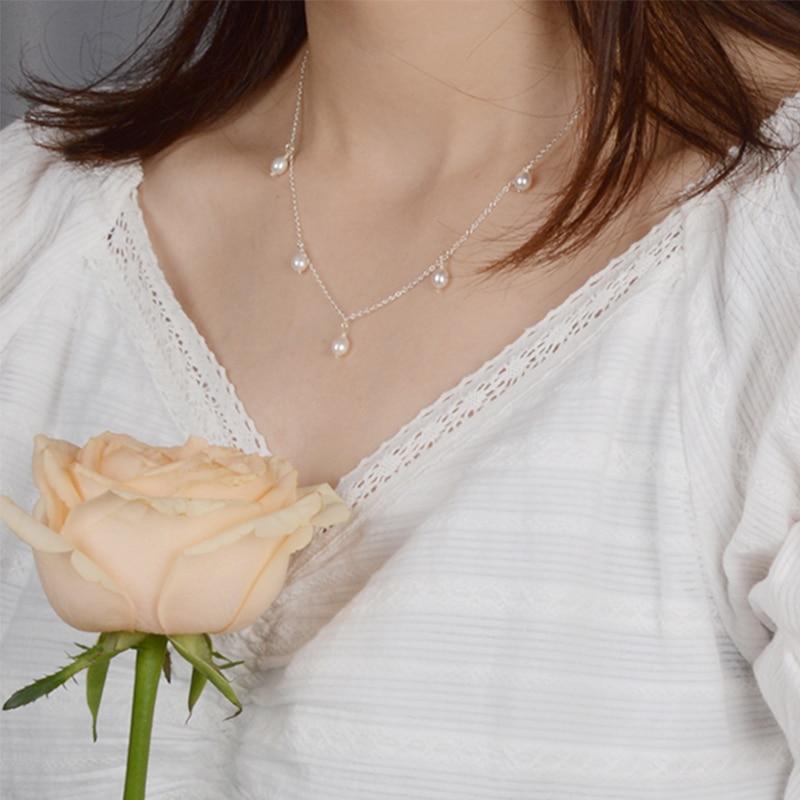Real 925 Sterling Silver Chain Necklace for Girl Handmade Freshwater Pearl Jewelry