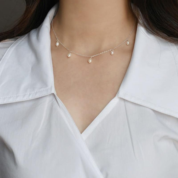 Real 925 Sterling Silver Chain Necklace for Girl Handmade Freshwater Pearl Jewelry