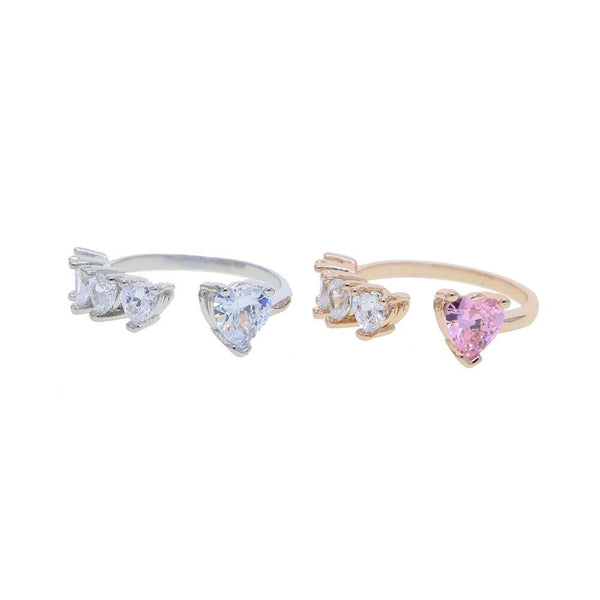Heart CZ Ring For Women Open Adjusted Size White Pink Cubic Zirconia Finger Fashion Jewelry