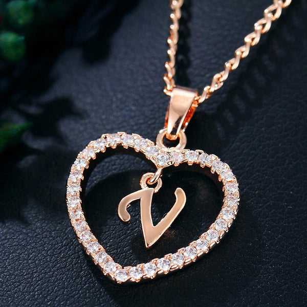 Heart Name Initials Heart Pendant Necklace 26 Letters Zircon Love Necklaces Girls Gifts