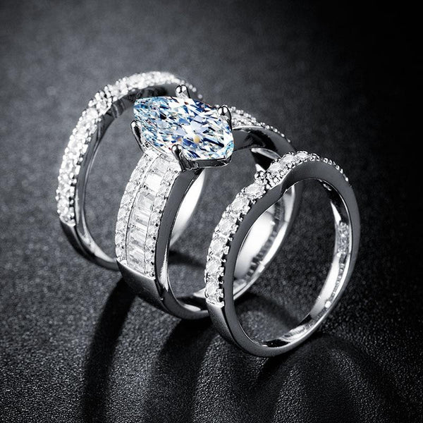Luxury Marquise 925 Sterling Silver Wedding Ring Set For Women Lady Anniversary Gift Jewelry