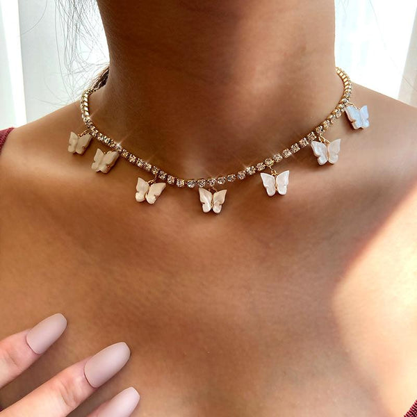 Butterfly Charm CZ Diamond Necklace