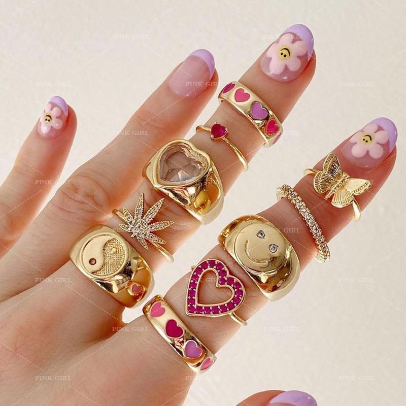 Y2K Heart Butterfly Taiji Rings Metal Fashion Harajuku Vintage Sweet Charms Rings 30% OFF Buy 2 or More No Code Required