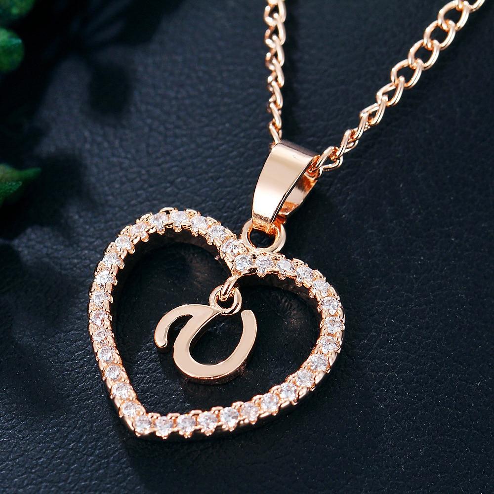 Heart Name Initials Heart Pendant Necklace 26 Letters Zircon Love Neck ...